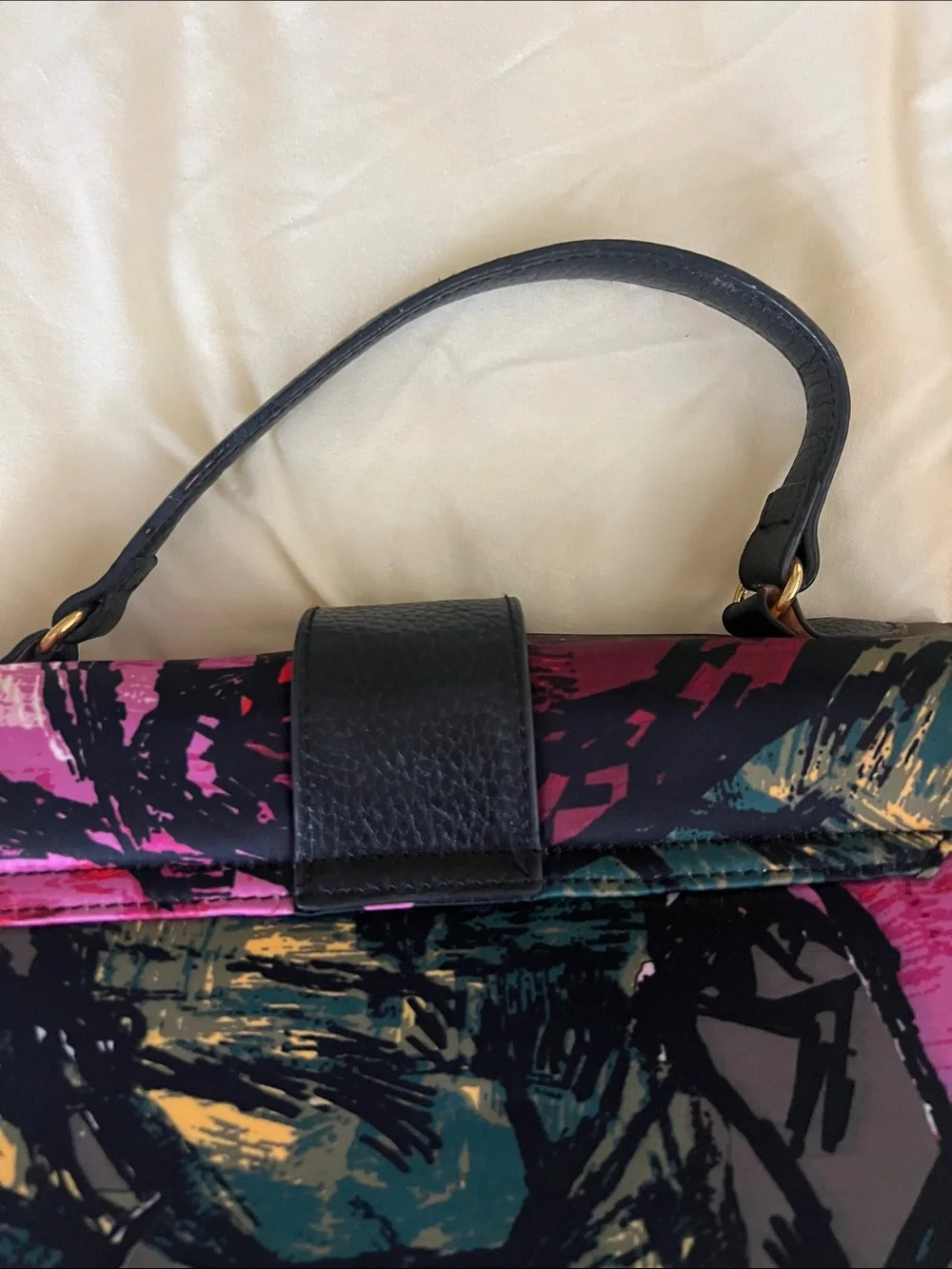 Trina Turk Multicolor Brushstroke Top-Handle Satchel in Pink, Red, Black